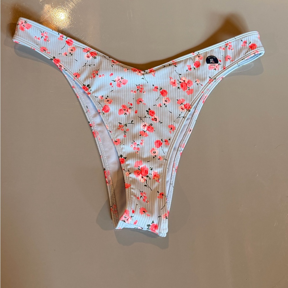 Hollister Light Blue Ribbed Bikini Bottom with Pink Floral Print